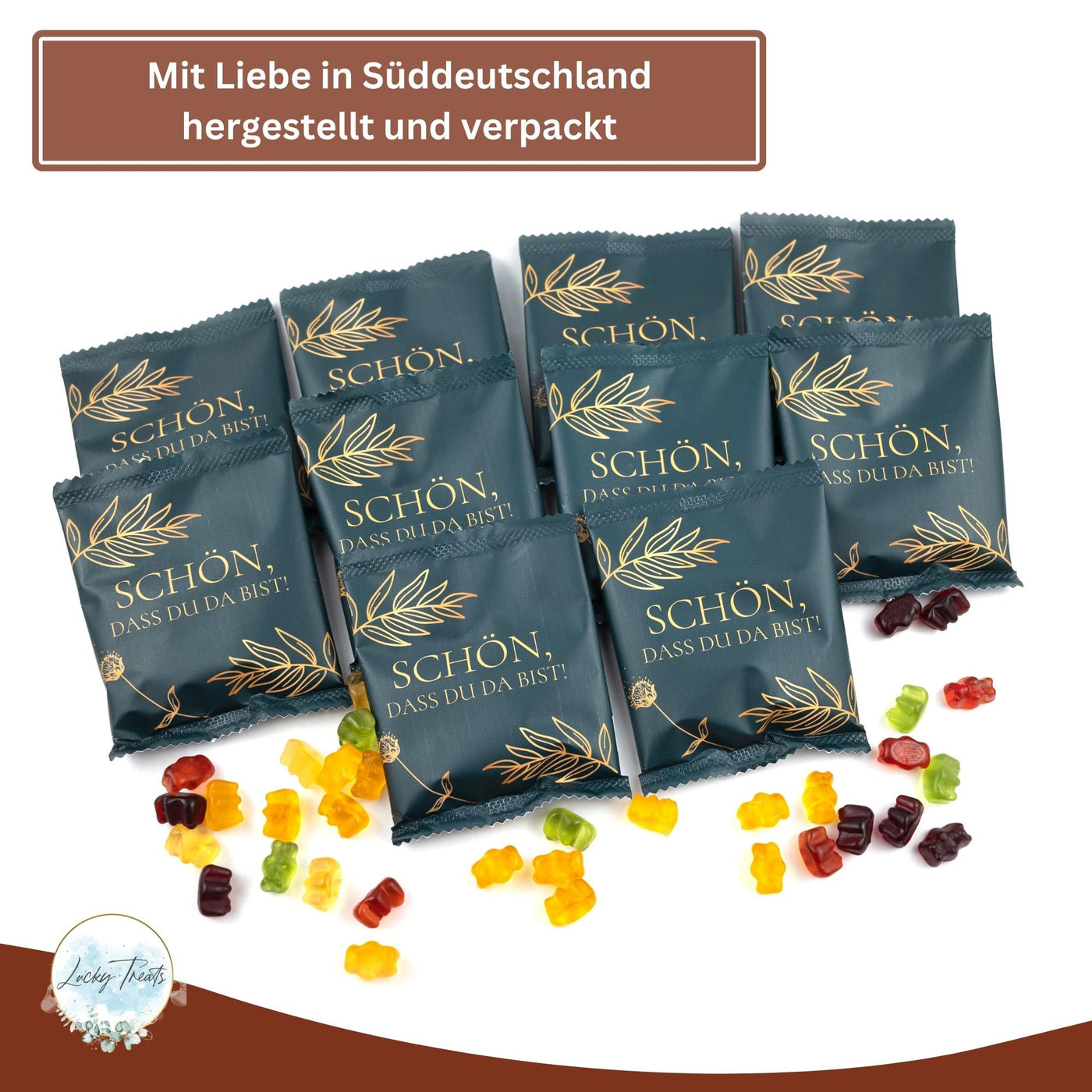 Fruchtgummi Päckchen - Schön, dass du da bist - Dunkelgrün